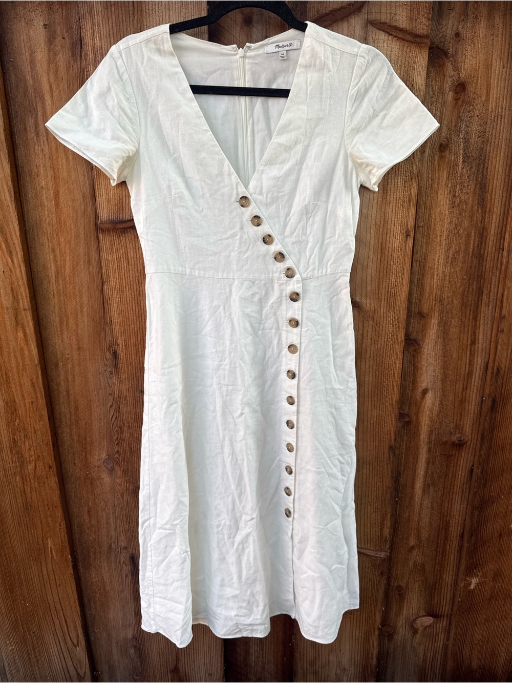 Madewell Cream V-Neck Button-Accent Midi Dress
